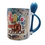 Imagem de Caneca com colher Azul Autista que ama Chocotone + chaveiro