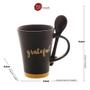 Imagem de Caneca Com Colher Grateful Preto Matt/Amarelo 310Ml - Bon Gourmet