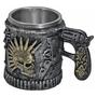 Imagem de Caneca Crânio Alça Pistola Interior Metal Bebida Chopp 300ml