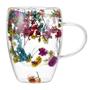 Imagem de Caneca De Café De Vidro De Parede Dupla Resistente Ao Calor 350ML Com Alça Preenchimento De Flores
