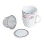 Imagem de Caneca De Porcelana Super White C/ Ttampa E Filtro Rose Rosa E Branco 310ml Lyor