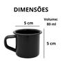 Imagem de Caneca Esmaltada Preta Pequena 80ml Café Chá Ágata - 6 Peças