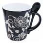 Imagem de Caneca Porcelana Preta Colher Flores 360ml