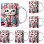 Imagem de Caneca Porcelana Xícara de Café Chá Com Gatinho Kit 4 Unid