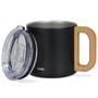 Imagem de Caneca Vietnã Térmica de Aço Inox Parede Dupla Com Tampa e Cabo de Madeira 350ml