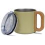 Imagem de Caneca Vietnã Térmica de Aço Inox Parede Dupla Com Tampa e Cabo de Madeira 350ml