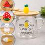 Imagem de Caneca Xícara Vidro Duplo com Pires Tampa Bambu 250 ml