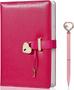 Imagem de Caneta Heart Lock Diary Key, couro PU, A5, caderno Journal Secret, presente para mulheres, meninas e meninos  rosa vermelha - HUOGUO