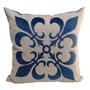 Imagem de Capa Almofada 50x50 Linho Flor de Lis Azul Aplique Veludo Damasco B