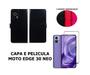 Imagem de Capa Carteira Colorida E Pelicula Vidro 3D 9D Compatível Moto Edge 30 Neo material sintético Capinha Case Celular