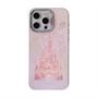 Imagem de Capa de Telefone com Glitter Rosa e Cordão para iPhone 15/14/13/12 - Design de Castelo