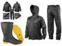 Imagem de Capa Roupa Chuva Vestimenta Vestuário Jaqueta Calça Delta Pvc Preta Moto Motoqueiro Com CAPUZ TOUCA GORRO + Bota Borracha Solado Amarelo