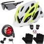 Imagem de Capacete Ciclismo Bike + Cadeado Trava Bicicleta + Pisca + Óculos + Par De Luvas