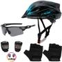 Imagem de Capacete Ciclismo Bike Mtb + Pisca + Óculos + Par De Luvas