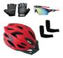 Imagem de Capacete de Ciclismo Elleven C/ Luz LED + Luvas de Ciclismo Kode + Óculos Esporte Espelhado + Manguitos