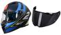 Imagem de Capacete masc moto mt helmets stinger 2 poun b6 preto azul prata fosco tam 58 + viseira v-28b fume