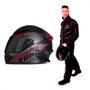 Imagem de Capacete Moto Preto R8 Pro Tork Viseira Fume Diversos Tamanhos + Capa de Chuva Pioneira PVC com Gola