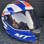 Imagem de Capacete Mt Stinger2  Zivze E7 Branco Azul Brilho + Vis Fumê