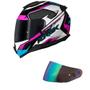 Imagem de Capacete Norisk Razor Speed Max Branco Rosa e Azul Mais Viseira Camaleão