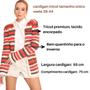 Imagem de Cardigan Tricot Feminino Alongado Inverno Listrado Quentinho