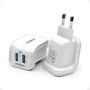 Imagem de Carregador Adaptador Duplo Turbo Para Celular Com 2 Saida Usb 2.4a + Cabo Plug Eu 20A Moxom Kh25