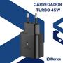 Imagem de Carregador Turbo 45w PD Preto Com Cabo USB Tipo-C Compatível Com Moto G64