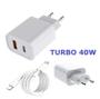 Imagem de Carregador turbo duo 40w (usb + usb-c tipo-c) + cabo turbo usb-c tipo-c original inova