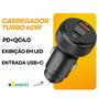 Imagem de Carregador Veicular Turbo 60w Carregamento Rápido 9.1A USB 3.0+Tipo C com LED PD+QC4.0 A'Gold Pro