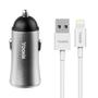 Imagem de Carregador Veicular Yookie PC1 - 2X USB - com Cabo USB Lightning - 2.4A - Prata