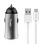 Imagem de Carregador Veicular Yookie PC1 - 2X USB - com Cabo USB Tipo C - 2.4A - Prata