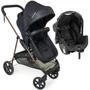 Imagem de Carrinho de Bebê com Moises Napoli Trio Preto Cobre com Bebê Conforto Grid e Base Galzerano