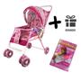 Imagem de Carrinho De Boneca Rosa Grande Luxo Bebê Reborn Infantil Presente Menina Dobravel Armação Metal Posição Cadeira e Berço