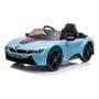 Imagem de Carrinho Elétrico BMW I8 12v Azul Suporta 30kg Controle Remoto Velocidade Max 5km/h Luz Som Banco de Couro