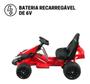 Imagem de Carrinho Eletrico Recarregavel Bateria 6v Mini Kart Vermelho Com Luzes e Velocidade de até 5 Km/H Suporta 25 Kg