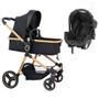 Imagem de Carrinho moisés ivi preto e dourado com bebê conforto grid galzerano