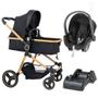 Imagem de Carrinho Moises Ivy Preto e Dourado com Bebe Conforto Cocoon e Base - Galzerano