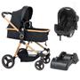 Imagem de Carrinho Moises Ivy Preto e Dourado com Bebe Conforto Grid e Base - Galzerano