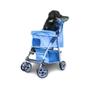 Imagem de Carrinho Passeio Pet Cão Gato Carregar Pequeno Porta Copo Transporte Cachorro Mochila Viagem Rodinhas Dobrável Ventilação Compacto com Cesto Azul