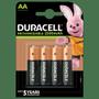 Imagem de Cartela c/ 4 pilhas AA recarregáveis Duracell Duralock, modelo DX1500