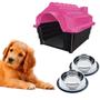 Imagem de Casa Plástica Pet Cães N3 Rosa + 2 Comedouro Chalesco 150ML