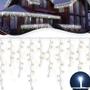 Imagem de Cascata Led 400 Leds Pisca 8 Funções Branco Frio Decoração natalina iluminação festa Ação de graças familia loja faixada Merry Christmas Apartamento