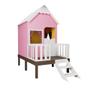 Imagem de Casinha de Brinquedo Artesanal Rosa com Cercado e Escada Telhado Branco L12 - Gran Belo
