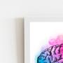 Imagem de Cérebro Colorido Azul e Rosa Quadro Moldura Branca 60x40cm