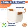Imagem de Cesta Organizadora Multiuso Com Alça Cesto Decorativo Em Algodão 35x25 cm 20cm de Altura Diversas Cores