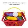 Imagem de Cestinha de Compras Brincadeira Infantil com 12 itens Legumes e Frutas
