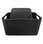 Imagem de Cesto Caixa Organizador De Plastico Rattan Preto Com Tampa E Alca Nº317L 38X27,5X18,5Cm CA - Plasnew