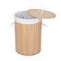 Imagem de Cesto de roupa suja bambu banheiro lavanderia rendondo forrado e com tampa caixa organizadora