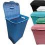 Imagem de Cesto De Roupa Suja Grande Rattan Telado Organizador Resistente Lavanderia 72 Litros Azul
