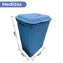 Imagem de Cesto De Roupa Suja Grande Rattan Telado Organizador Resistente Lavanderia 72 Litros Azul