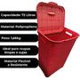 Imagem de Cesto De Roupa Suja Grande Rattan Telado Organizador Resistente Lavanderia 72 Litros Vermelho